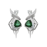 Emerald Geometry: Platinum Earclips with Trillion-Cut Emeralds & Diamonds